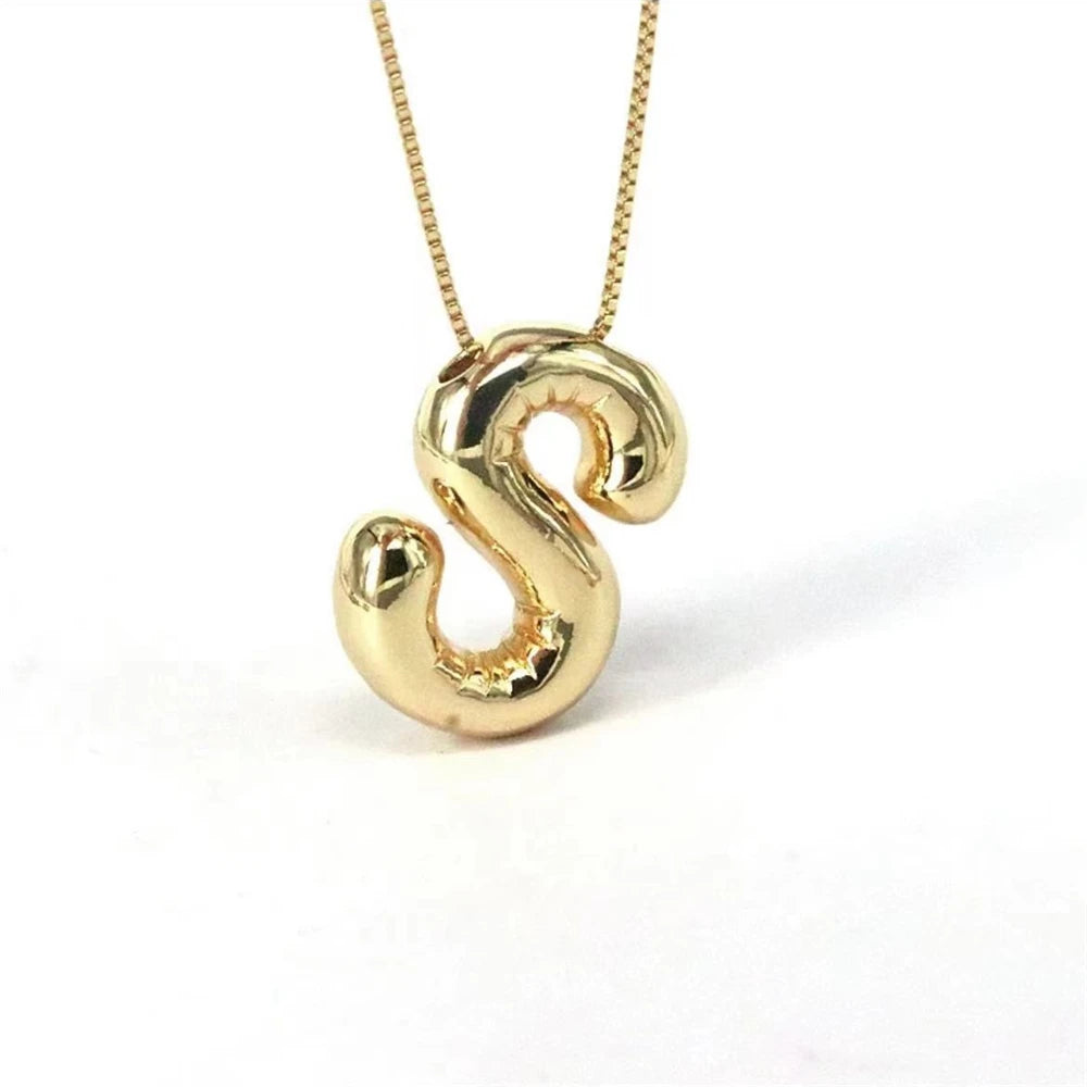 Gold Plated 3D Stainless Steel 26 Initials Pendant Necklace Personalized for Party Daily Wear Jewelry Accessories for Women Boy Qme
