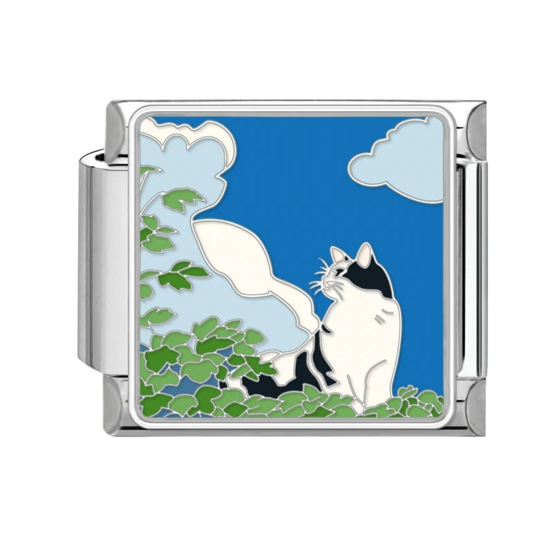 New Fashion Kawaii Cute Cat Blue Sky Leaves Mushroom Italian Charm Link Fit 9mm Bracelet Stainless Steel Jewelry DIY Making Gift Qme Style 18