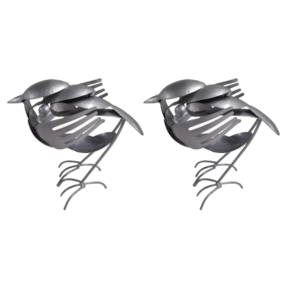Metal Bird Sculpture for Outdoor Garden Yard Decor Handmade Recycled Fork & Spoon Bird Statue Unique Gift for Bird Lovers Qme 2 PCS