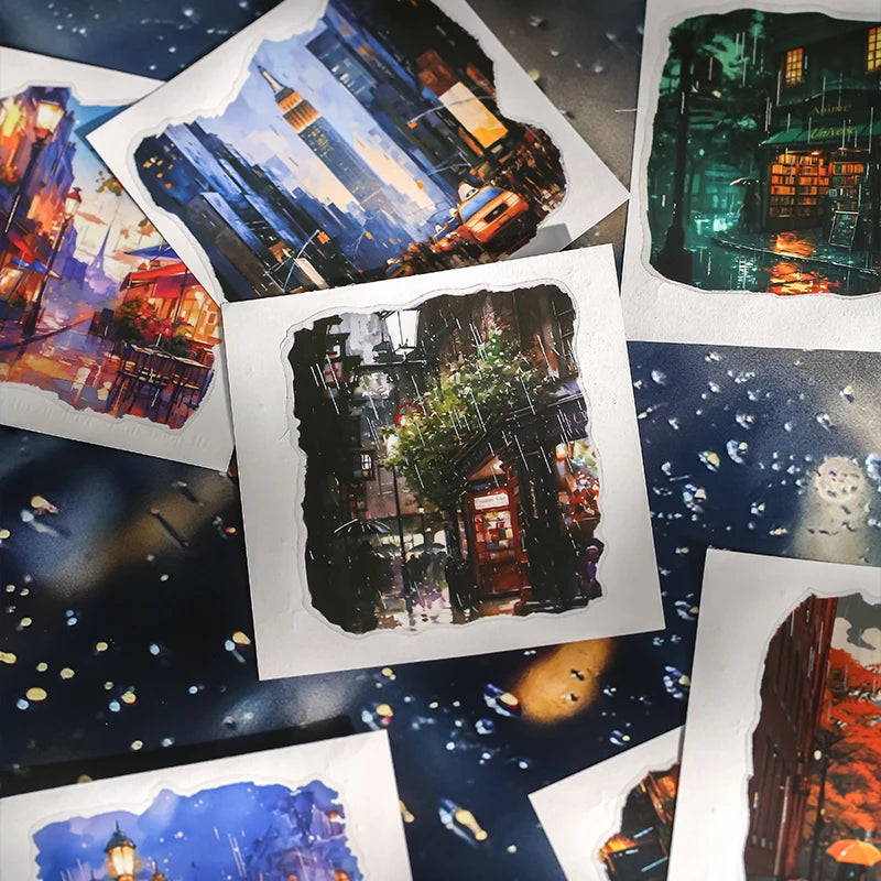 12 Sheets Rainy Walk PET Stickers for Scrapbooking Planner Journal Phone Case DIY Decoration Office School Stationery Gift Qme