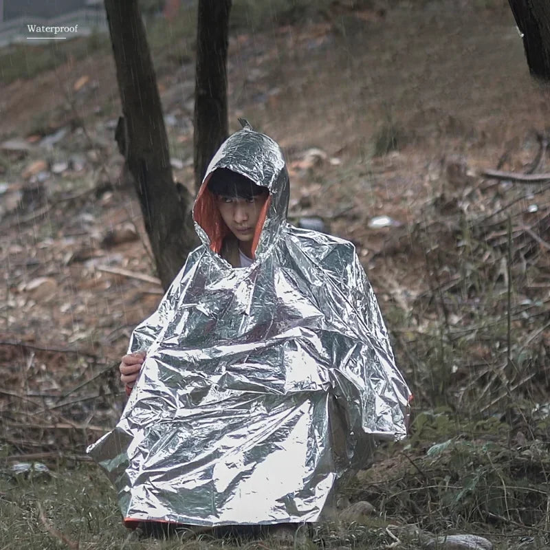 Emergency Poncho, Waterproof Raincoat, Rainwear Blanket, Cold Insulation, Survival Camping Equipment, Men Waterproof Qme