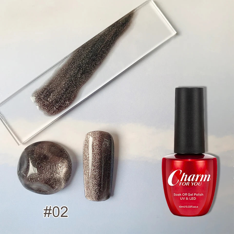 CHARM Amber Cat Eye Gel Nail Polish Magnetic Lacquer UV LED Soak Off Qme 02