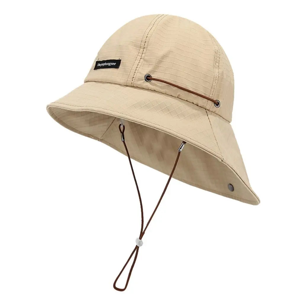 Simple Solid Color Drawstring Fisherman Hat Quick-drying with Neck cover Wide Brim Sun Hat Sun Protection Hiking Hat Summer Qme