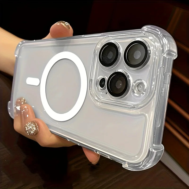 New Premium Magnetic Wireless Charging Phone Case, Transparent Shock-Resistant Hard Shell, Compatible with for iphone 16, 15 Qme