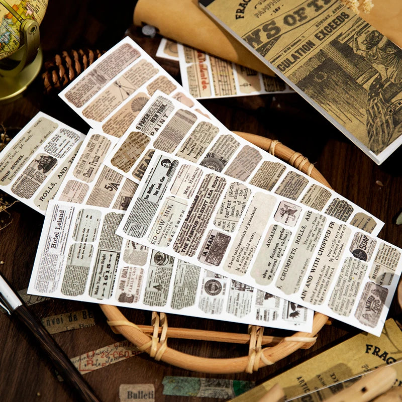 18sheets Vintage Washi Paper Label Stickers Book Letter Sticker for Decor Scrapbooking Journals Album Diary DIY Sticker Qme