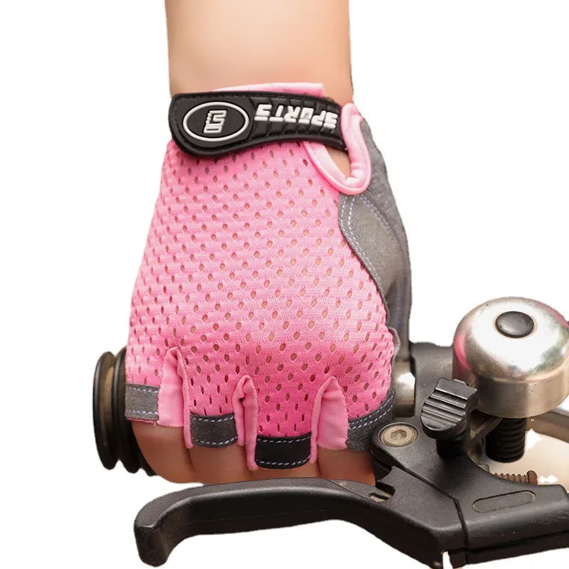 Children's Gloves Half Finger Outdoor Sports Kids Cycling Boys Girls Protection Antislip Breathable Thin Spring Summer Gloves Qme