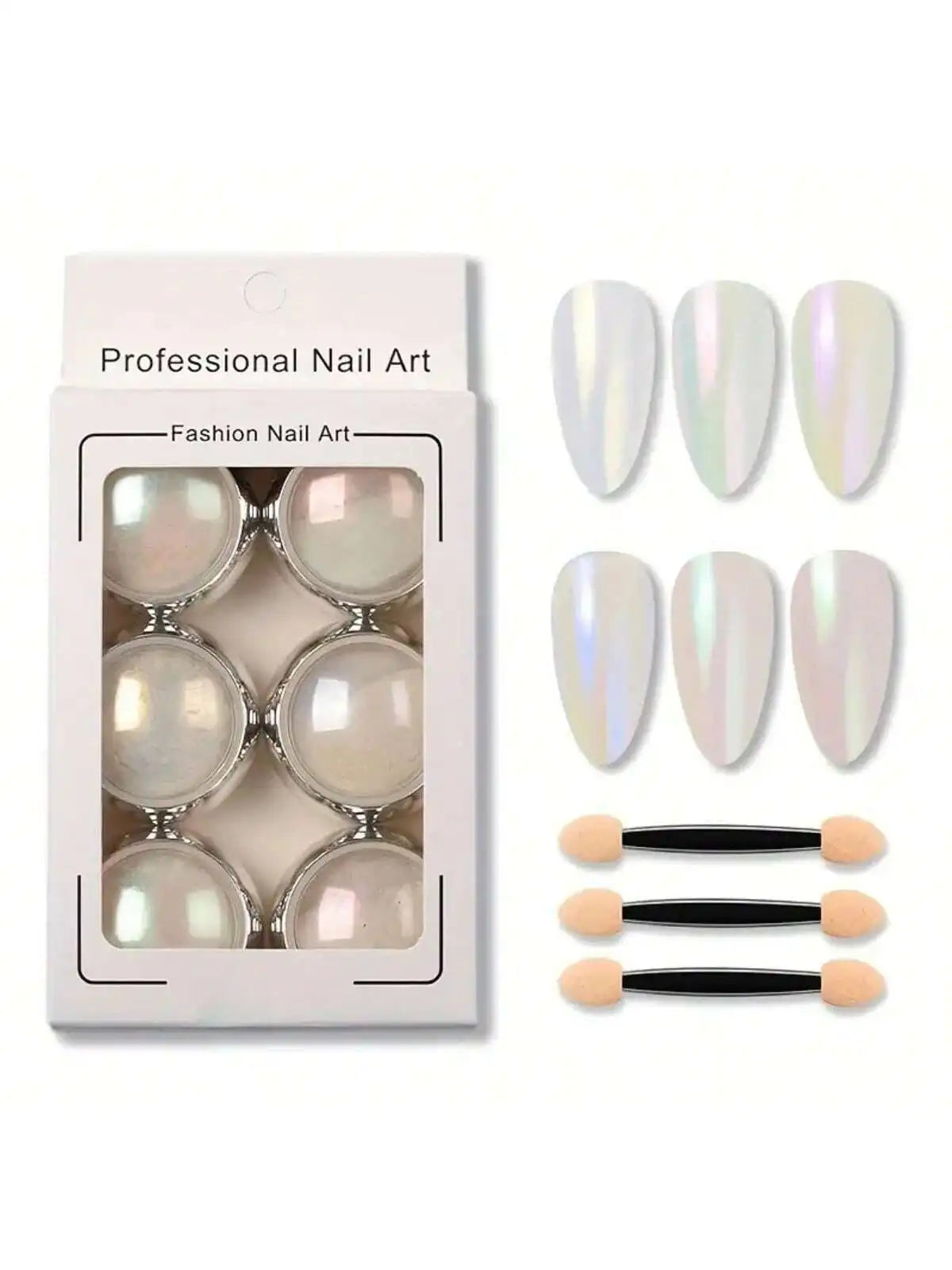 6 Bottles Nail Art Glitter Powder Aurora Fine Magic Mirror Decorations Qme WHITE