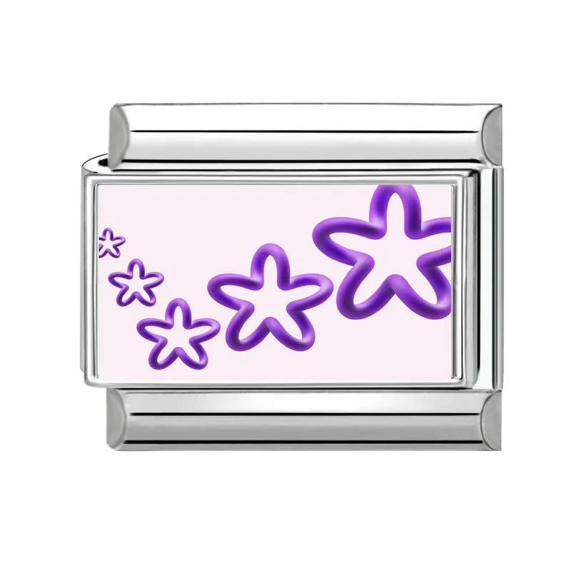 Sweet Purple Series Cats Dog Puppy Flower Heart Charm Italian Links Fit 9mm Bracelet Stainless Steel Women Men Making DIYJewelry Qme S 18