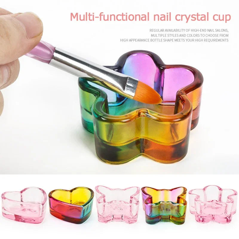 Acrylic Powder Liquid Crystal Glass Cup Aurora Colorful Cup Nail Brush Washing Mug Nail Art Tools Liquid Powders for Mixing Bowl Qme