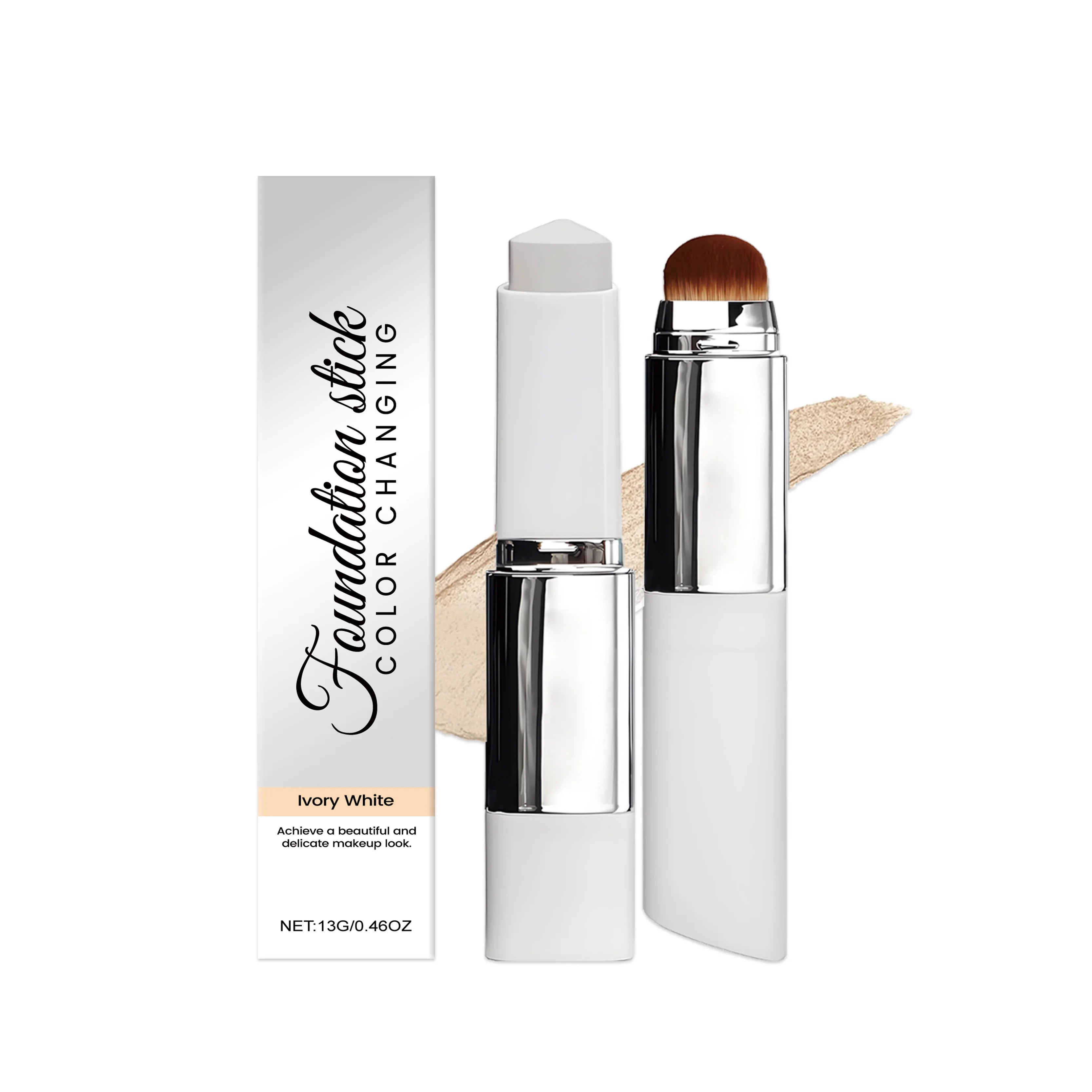 Foundation Make-Up Stick Double Head with Brush 3 Colors Lightweight Moisturizing Brighten Matte Concealer 2IN1 Foundation Stick Qme Ivory White