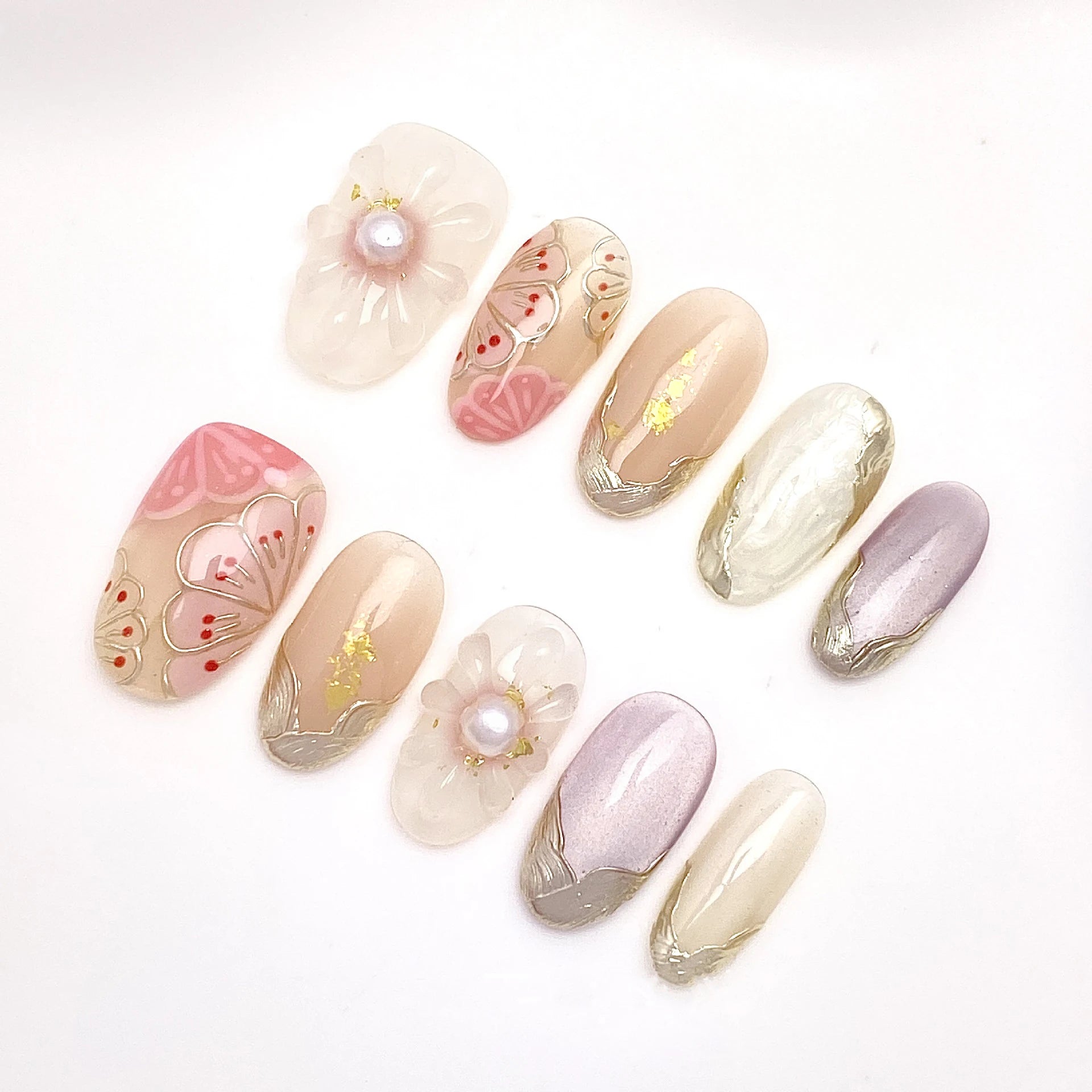 Fantasy Purple Pink Handmade Nails Tips Flower Short Oval False Nail Qme GJ-CDJ-ZB160-M