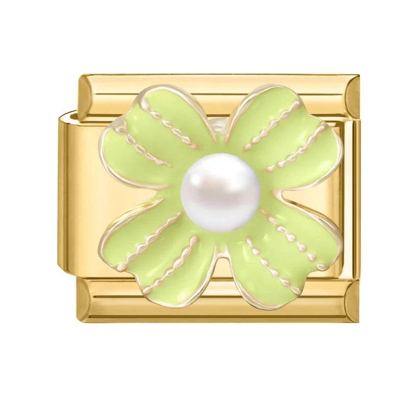 2026 Fashion Vintage Golden Pearl Flowers Gourd Shiny CZ Butterfly Italian Charms Fit 9mm Stainless Steel Bracelet Jewelry Gift Qme Style 5