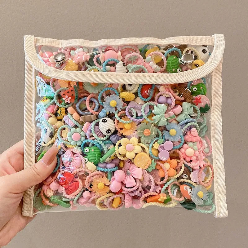 50pcs girls high elastic hair band does not hurt hair, cartoon animal flowers and fruit decorative hair band, decorative hair se Qme