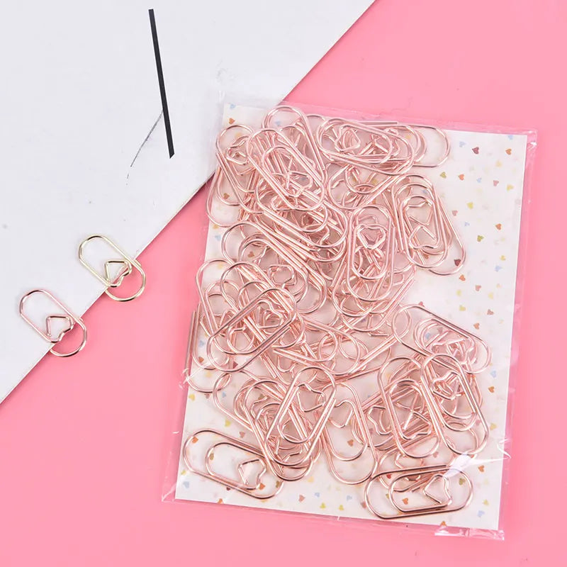 Bag Mini Heart Gold Rose Clip Bookmark Binder Office Accessories Qme