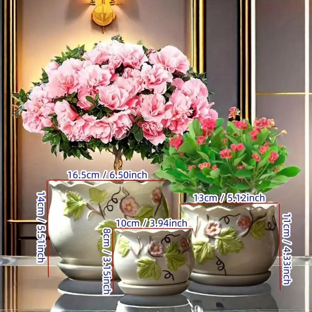 Ceramic Plant Pots Set of 3 Planters with Drainage Holes Flower Pot Outdoor Indoor Modern Decor for Garden Succulent Pots Qme Flower Set-3PCS