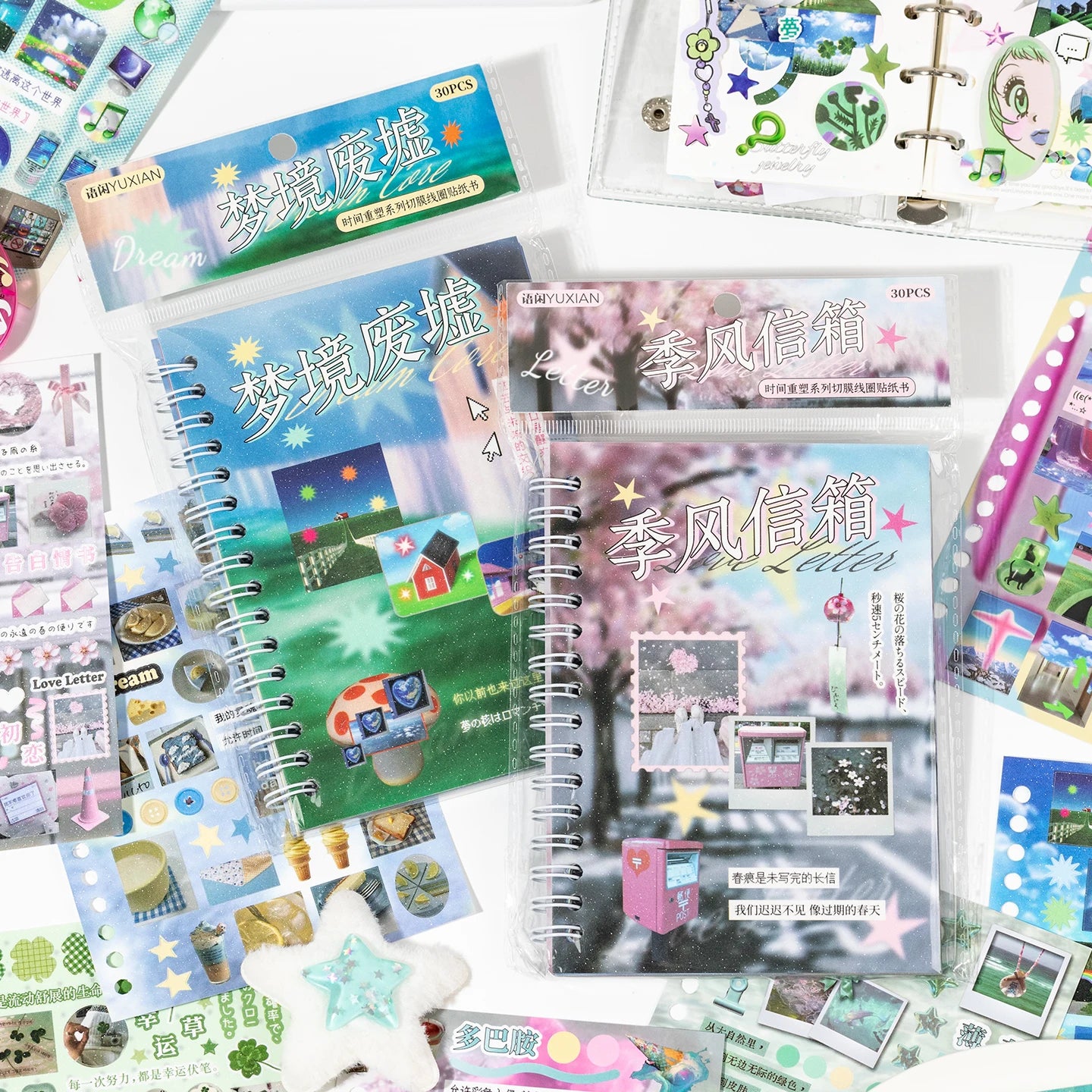 30/60 sheets Kawaii Reshaping Time Series Die Cutting Coil Sticker Book DIY Scrapbook Japanese Stationery Decoration ﻿Kit Qme All