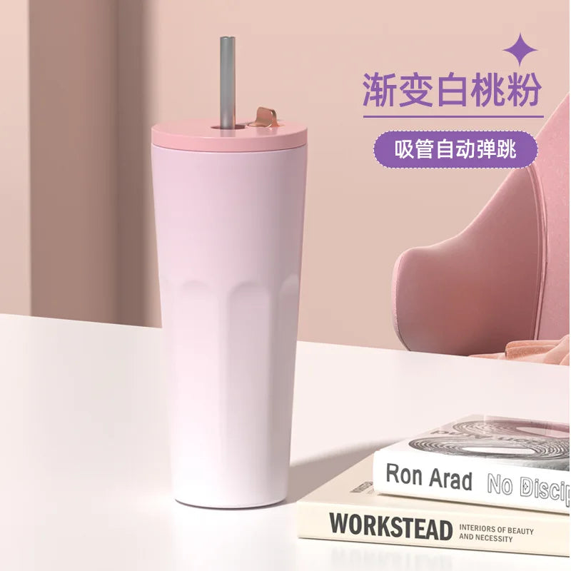 Gradient Automatic Pop-up Straw Coffee Wkij Cup Qme Pink 700ml