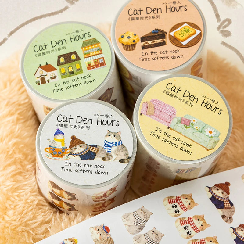 2 Rolls Healing Time Washi Tape, Vintage Town & Food Elements, Multi-Purpose Decorative Tape for Journal & Art Crafts Qme