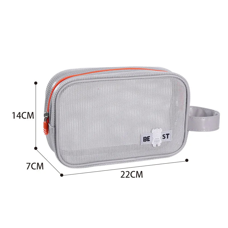 Hot Sale Portable Handheld Toiletries Bag Outdoor Travel Cosmetic Organizer Mesh Toiletry Organizer Trendy Beach Cosmetic Pouch Qme HandbagGrey