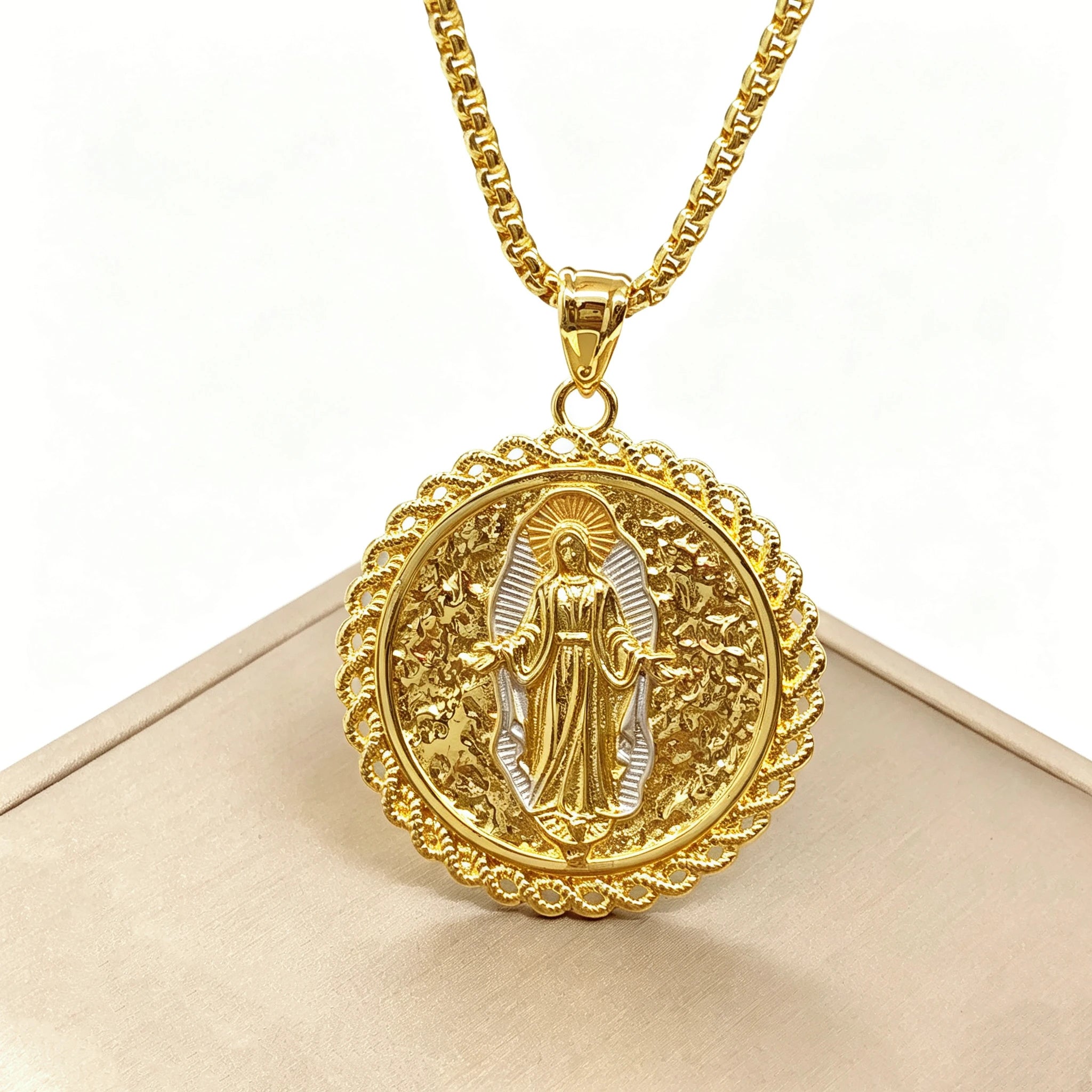 Gold-Plated 60/45cm Simple Round Virgin Mary St. Jude Cross Stainless Steel Necklace for Men Women Daily Party Religious Jewelr Qme 7 60cm