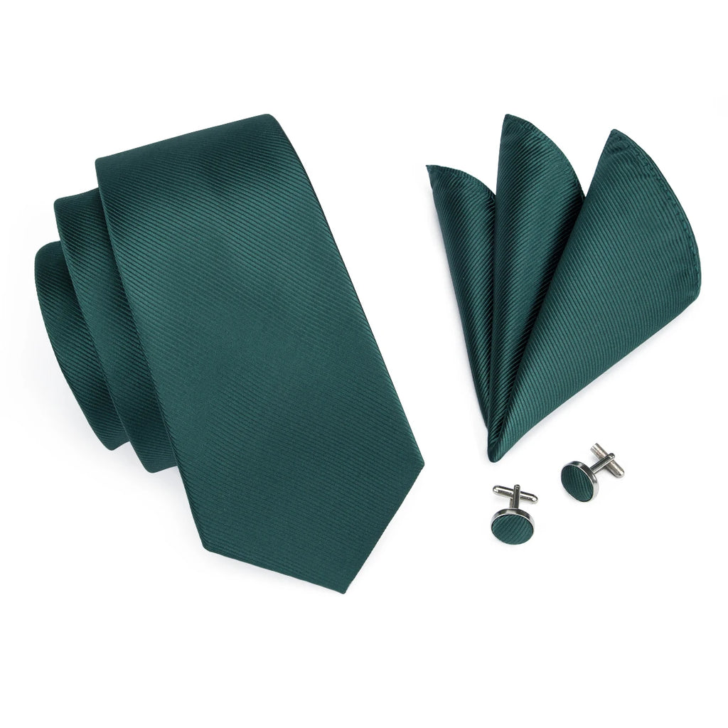 Mens Necktie Luxury Wide Solid Green Silk Wedding Tie Pocket Square Qme