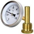 1 X Bimetallic Thermometer 0-120°C With 63mm Stainless Steel Case And 1/2" For Immersion Sleeve For Heating Systems Qme Default Title