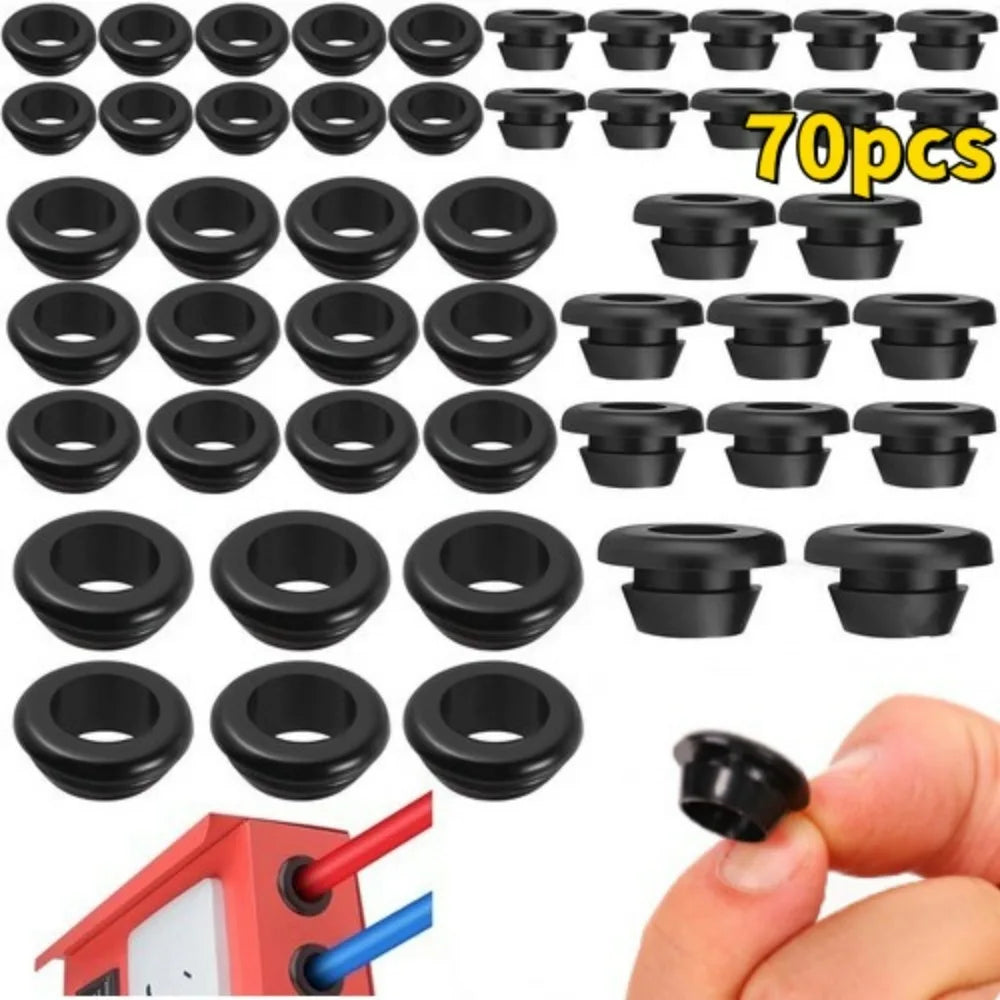 Black Rubber Grommet Gasket Assortment Kit Single Sided Round Firewall Hole Plugs High Temperature Resistance Wire Protector Qme