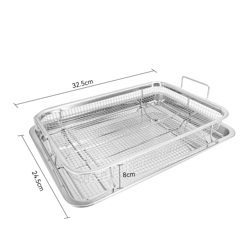CC11Baking Tray Oil Frying Baking Pan Stainless Steel Non-stick Chips Qme Silver