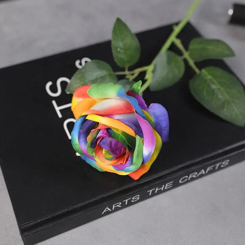 Colorful Realistic Touch Artificial Roses Flowers Rainbow Lifelike Silk Roses Flowers Non-Fading Plastic Fake Flowers Qme Multicolor
