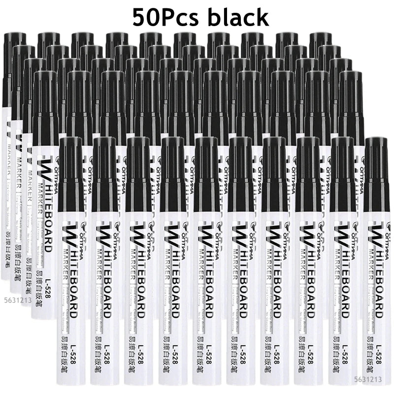1-100Pcs Erasable Whiteboard Marker Pen Blackboard Marker Teaching Chalk for Glass Office School Stationery White Board Marker Qme 50Pcs Black A