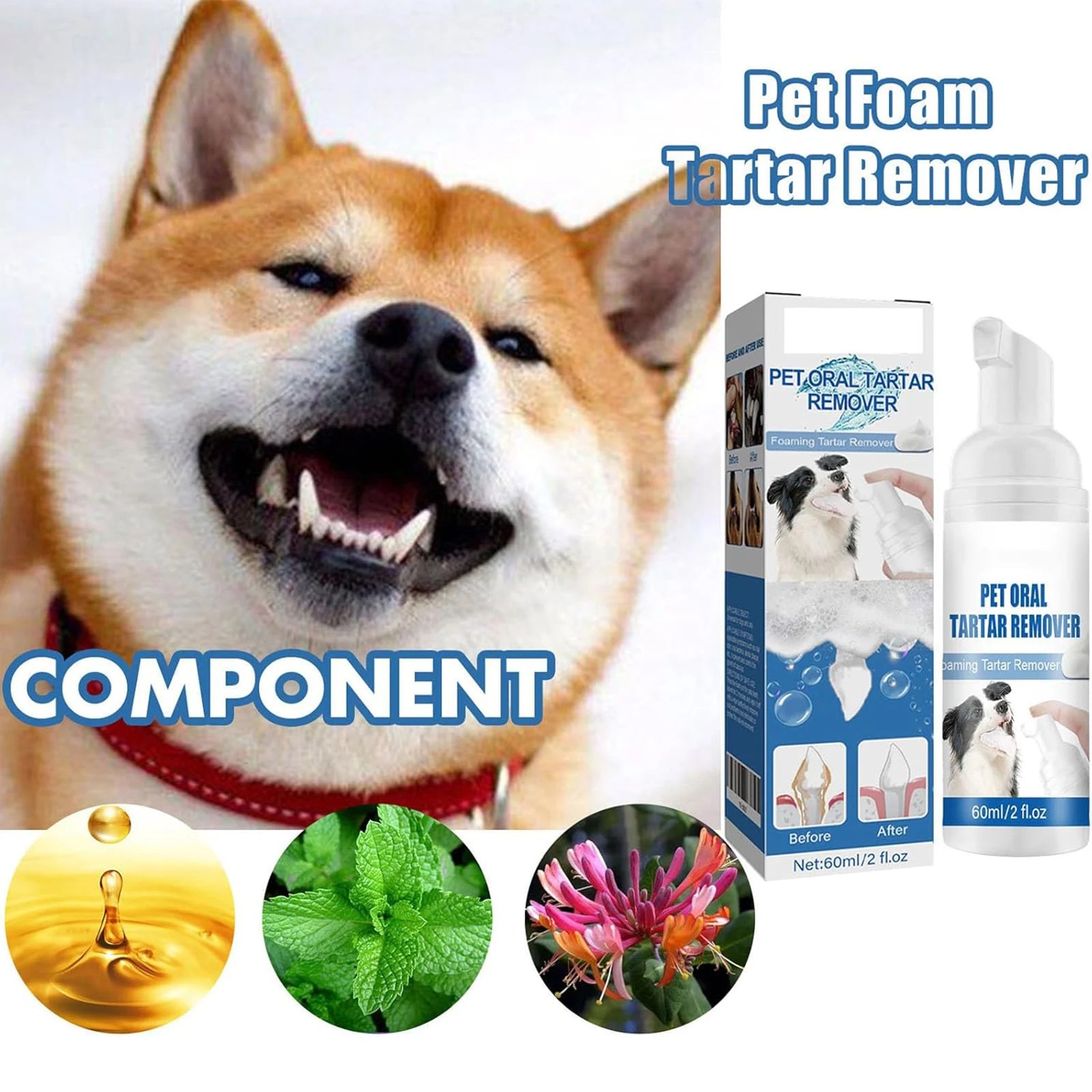 60ml Pet Oral Tartar Remover Spray Pet Oral Foam Cleaner Dogs And Cats Oral Cleanse Foams for Dogs & Cats Support Healthy Gums Qme