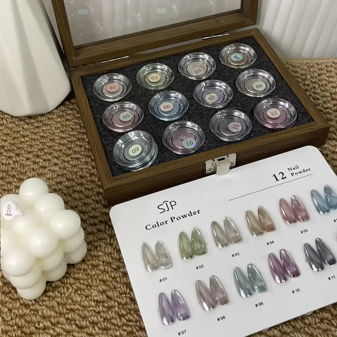 12-Color Fresh Magic Mirror Nail Powder Cards Storage Box DIY Art Qme 01