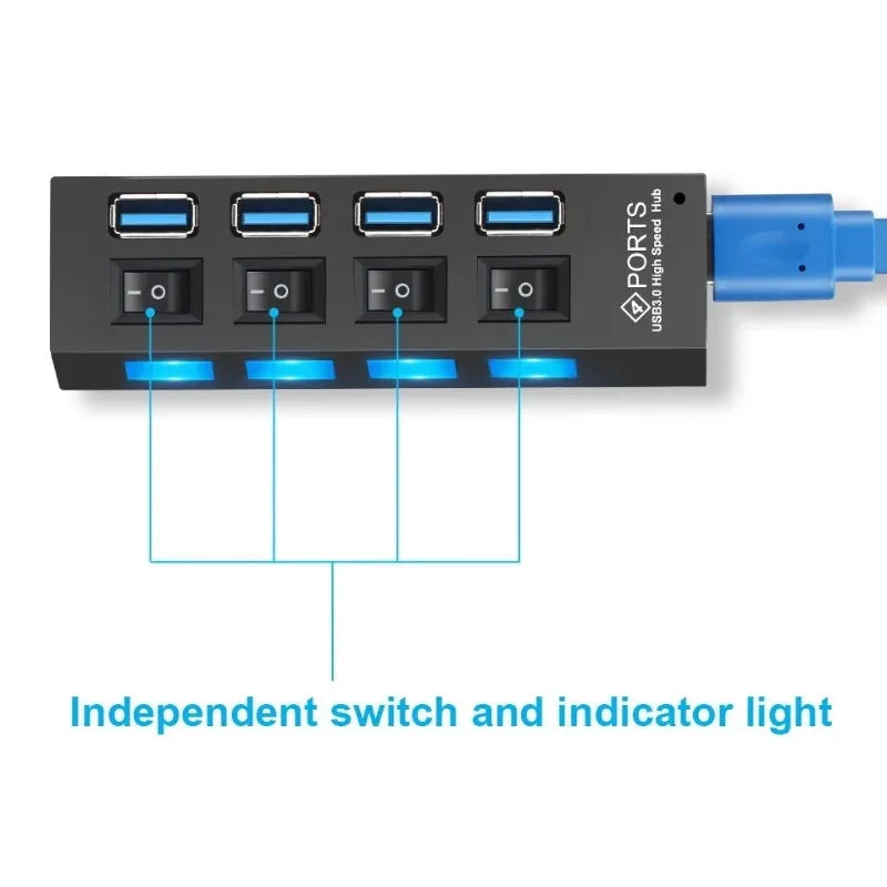 USB 3.0 Hub 5Gbps High Speed Multi USB Splitter 3 Hab Use Power Adapter 4/7 Port Multiple Expander Hub With Switch For PC Laptop Qme