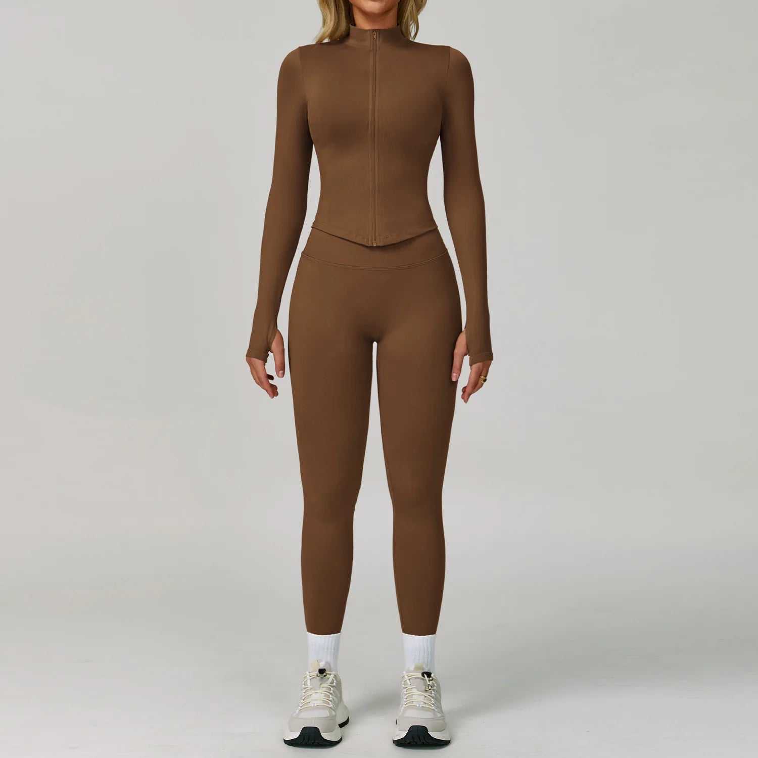 A 2/3PCS Yoga Suit Sports Set Gym Set Women Tracksuit Workout Clothes Long Sleeve Sports Bra Athletic Wear Yoga Clothing Qme 2pcs dark coffee M