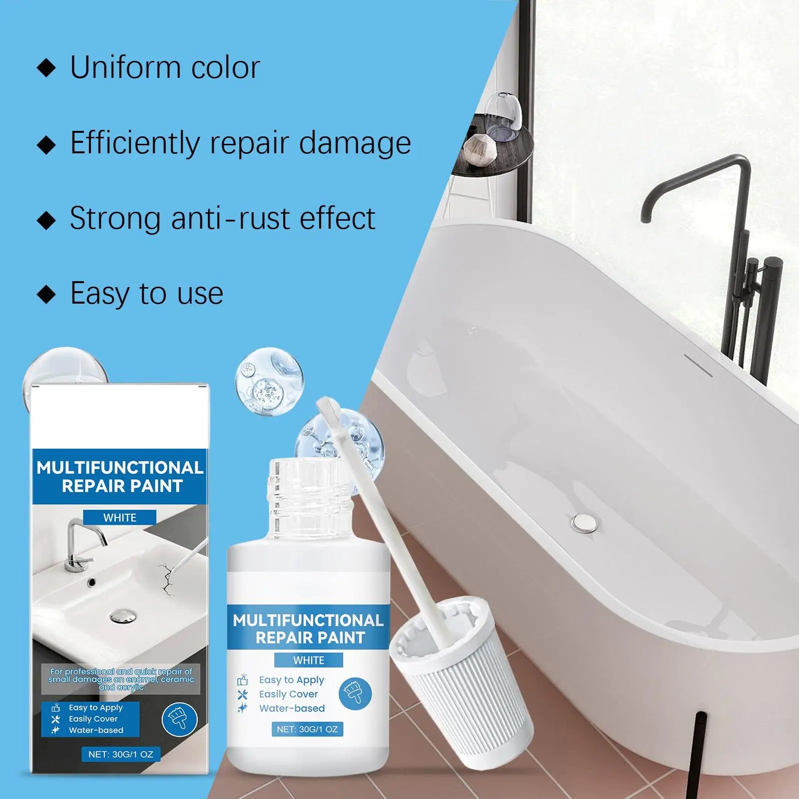 Tub and Tile Paint Waterproof Quick Dry Scratch Filler Coating Tub and Tile Refinishing Kit for Bathtub Bathroom Shower Sink Qme