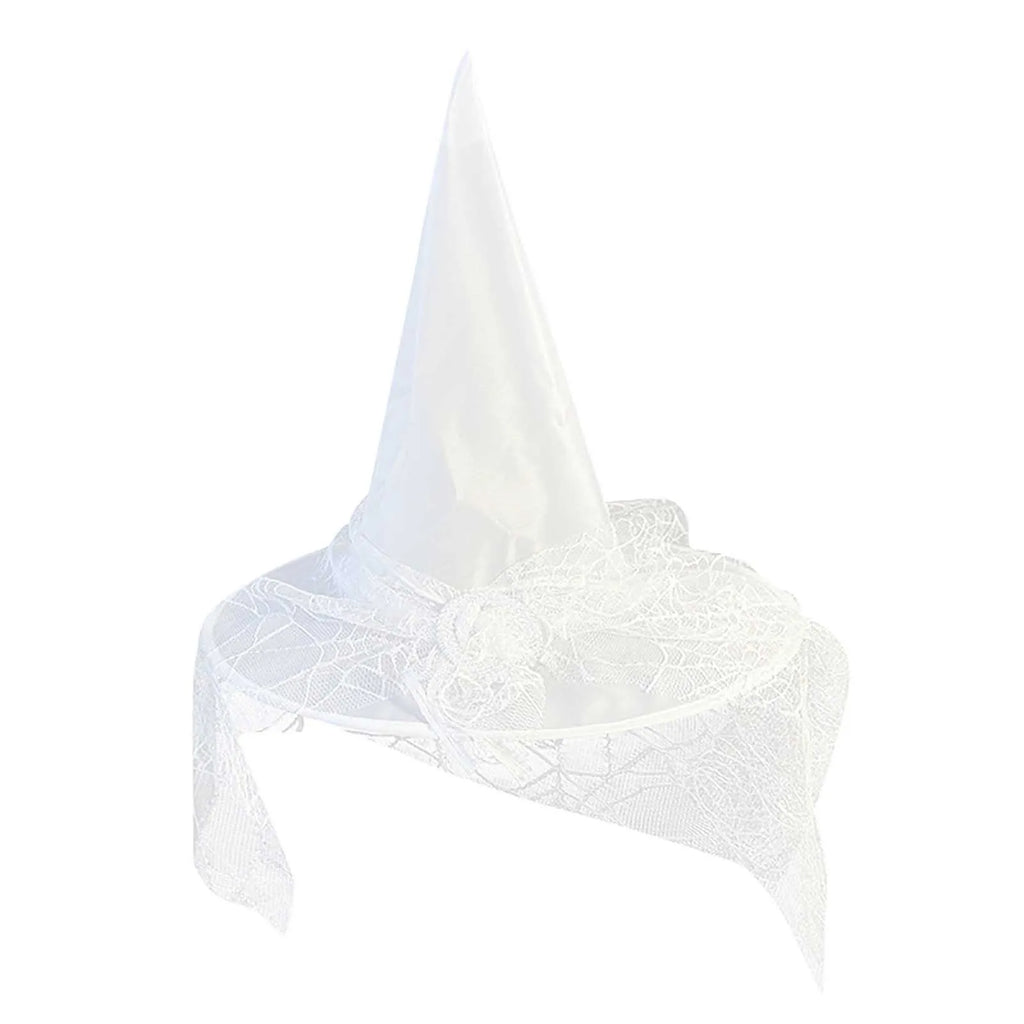 White Witch Hat with Veil Adult Halloween Party Cosplay Wizard Hat Girls Princess Dress Up Costume Accessory Performance Props Qme