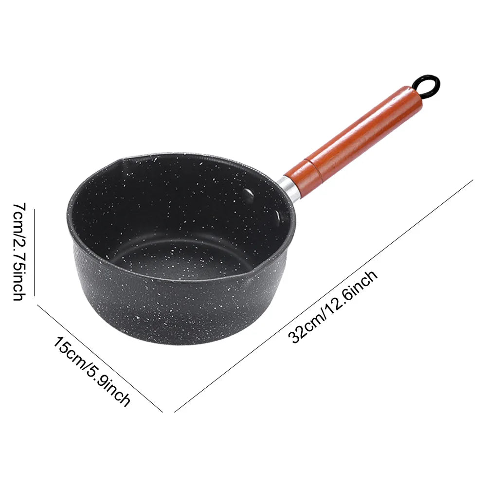 Non-Stick Sauce Pan Soup Pot with Pour Spout Milk Saucepan Wooden Handle Stick Proof Sauce Pan for Noodles Soups Hot Milk Qme