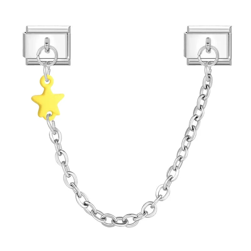 Wholesale Fashion Colour Stars Tassel Chain Module Italian Charm Bracelet Fit 9mm Hand Chain Stainless Steel DIY Jewelry Making Qme Style 12