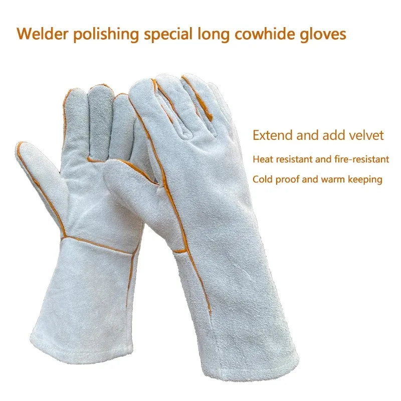 1PCS Cowhide Aluminum Foil High Temperature Resistant Welding Gloves Heat Insulation Fireproof Spark Protection Hand Shield Qme