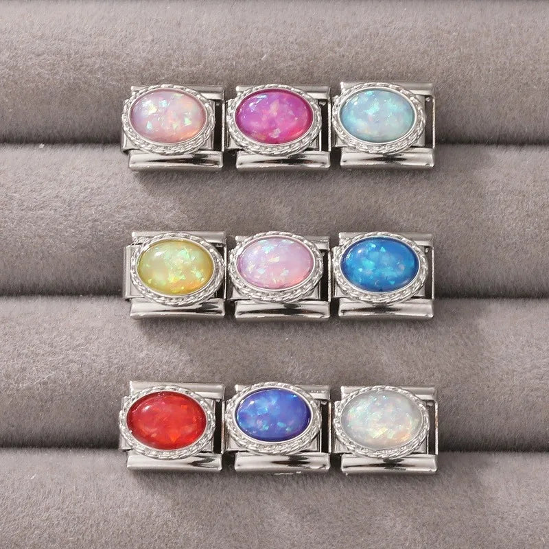 2026 Y2K Shiny Opal Gems Oval Bright Italian Charm Links Fit 9mm Stainless Steel Bracelet Women Jewelry DIY Making Dropshipping Qme