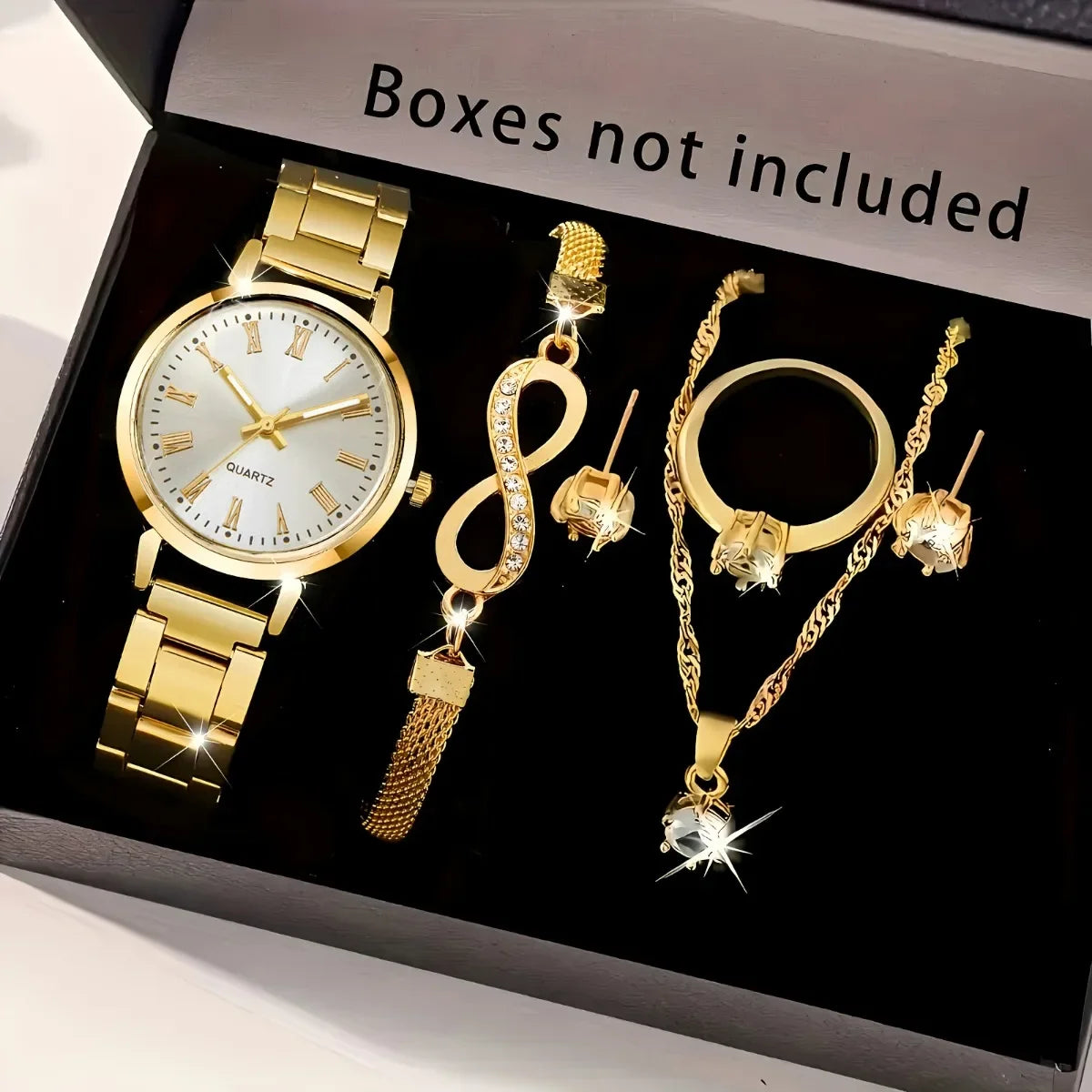 2026 6pcs/set Elegant Women Quartz Watch Fashion Simple Dial Ladies Wristwatch Rhinestone Jewelry Set Reloj Mujer（Without Box） Qme