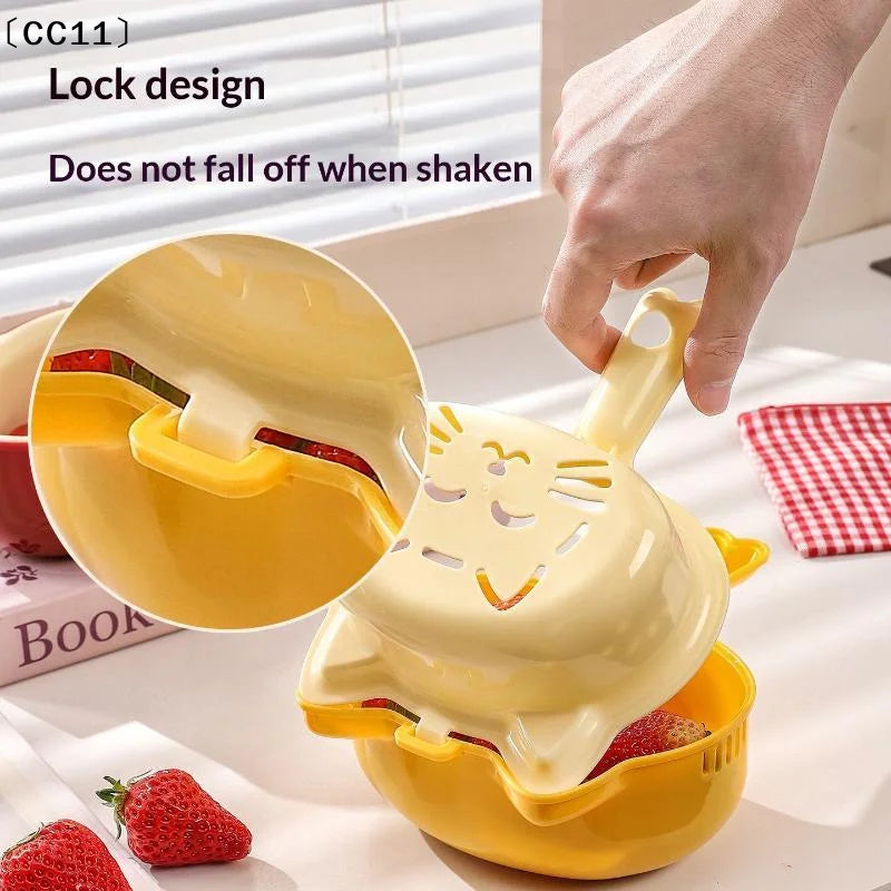 2-IN-1 Vegetable Cleaning Drainage Basket Fruit Water Filter Net Qme