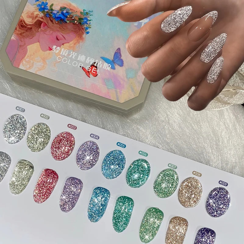 9 Colors Solid Polish Reflective Disco Glitter Nail UV Gel DIY Art Qme