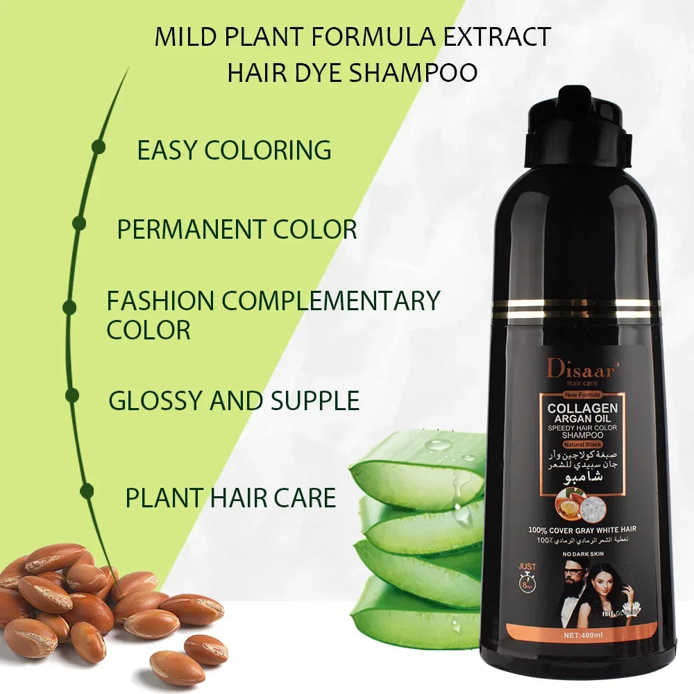 DISAAR 400ML Cover Grey Hair Morocco Argan Oil Care Fast Magic Black Hair Shampoo Dye Repair Damaged Improve Split Hair Rough Qme