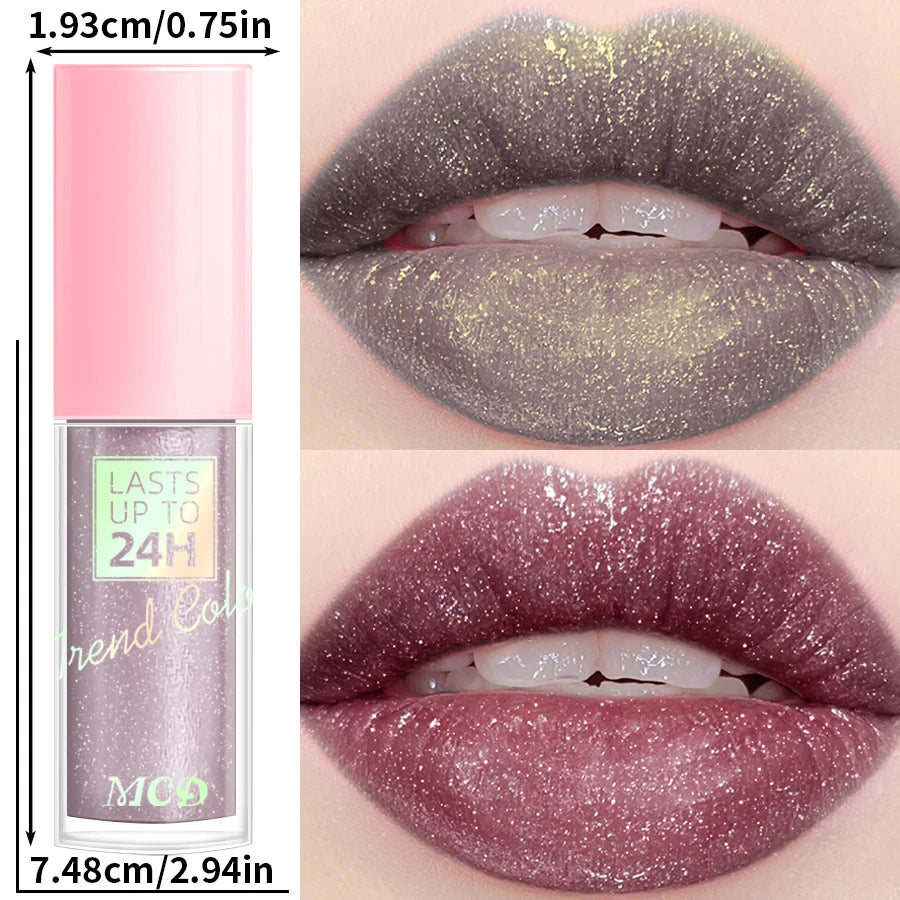 18 Colors Glitter Lip Glaze Long Lasting Gloss Waterproof Liquid Qme