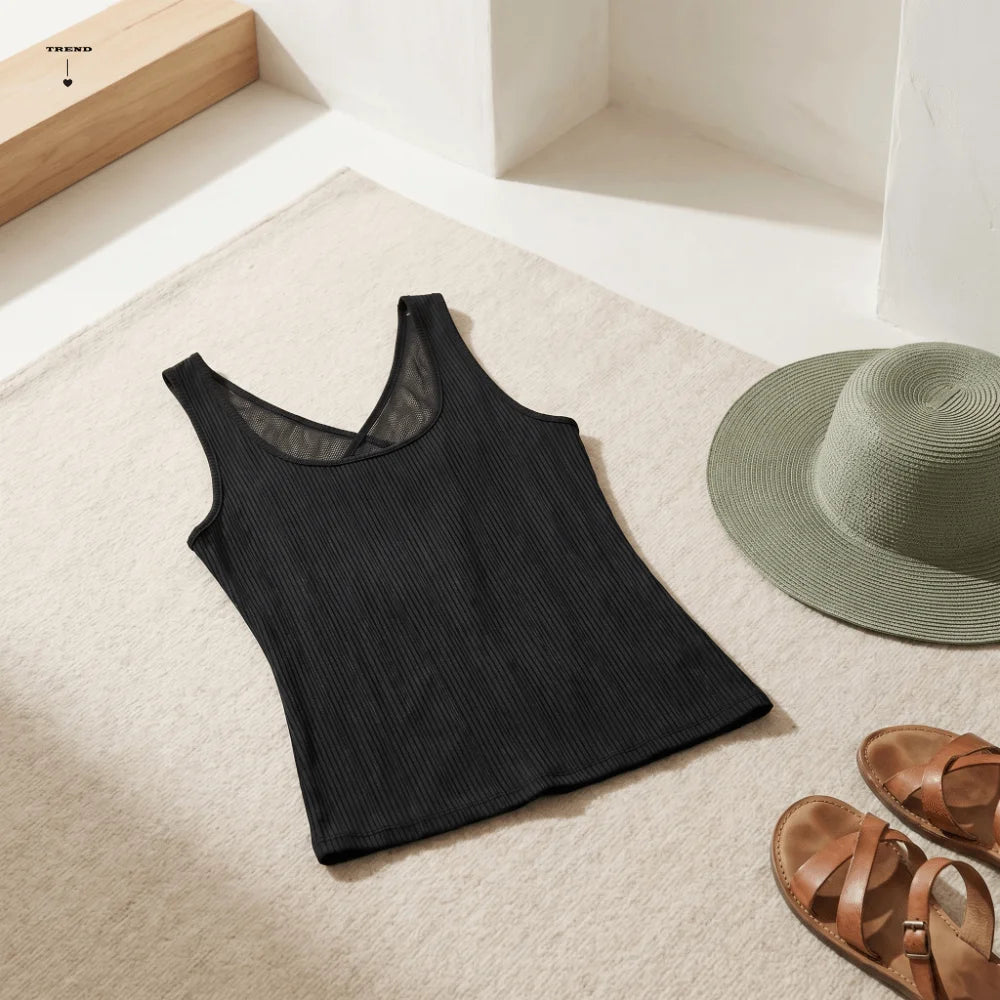 Fashion Sleeveless Mesh Splicing Top Deep V Neck Beach Wear Women Crop Top Summer Solid Color Women's Base Vest Party Qme