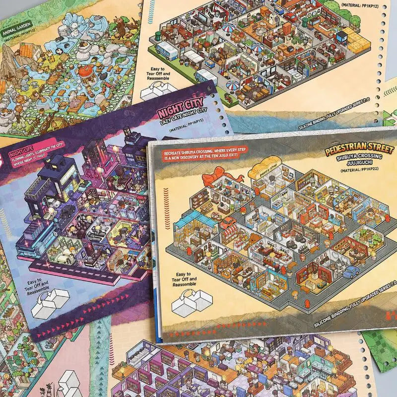 DIY Art Micro Scene Sticker Book 120 Grid Room Scenes 7 Themes Kids Qme