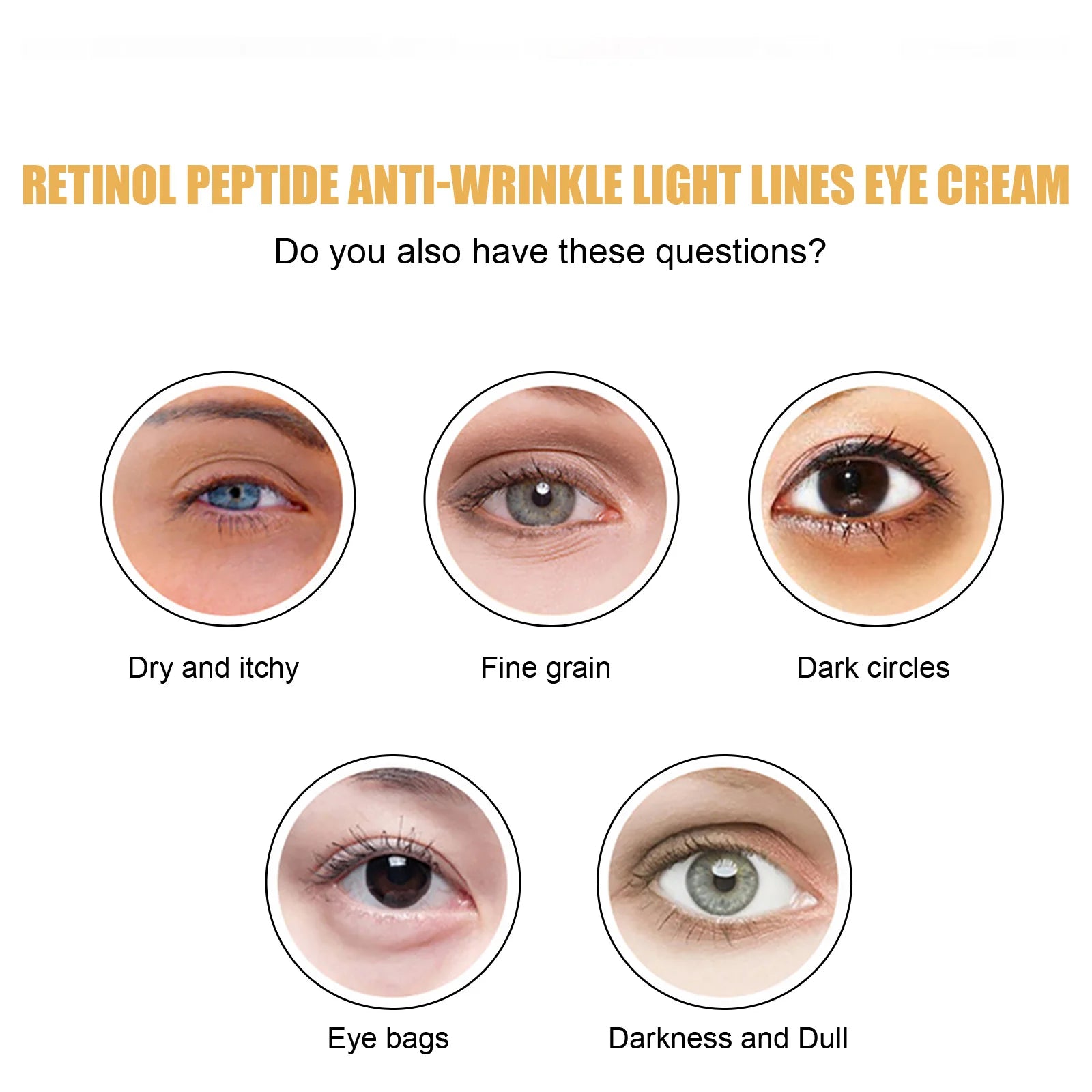 Retinol Peptide Eye Cream Reduce Dark Circles Eye Bag Remover Improve Puffiness Fade Eyes Fine Lines Brighten Eye Cream Qme