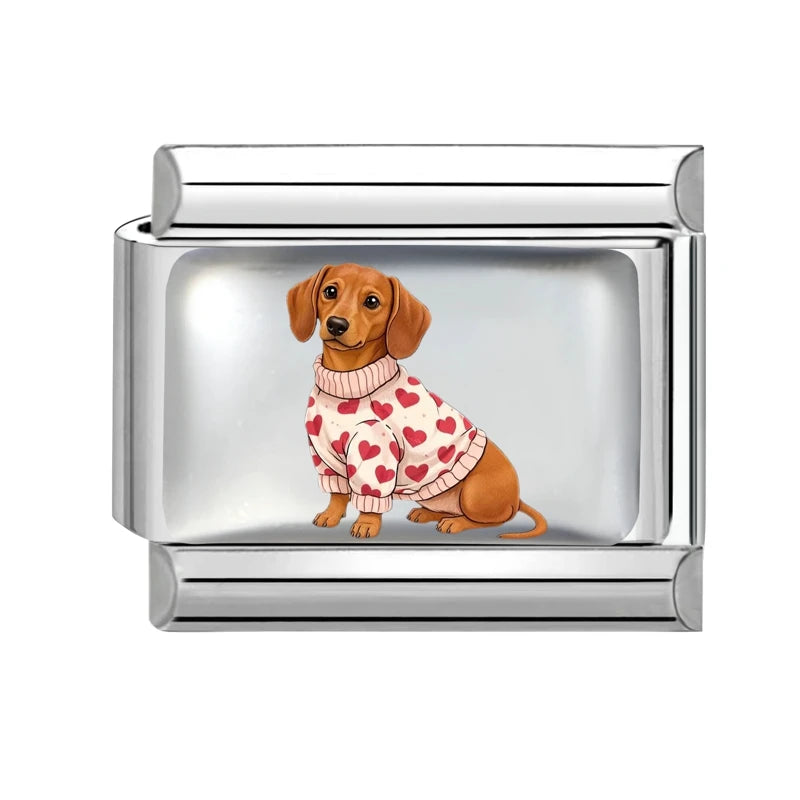 Fashion Pink Heart Dogs Cats Colorful Pets Animals Italian Charm Fit 9mm Stainless Steel Women Fashion Bracelet DIY Jewelry Gift Qme S 32