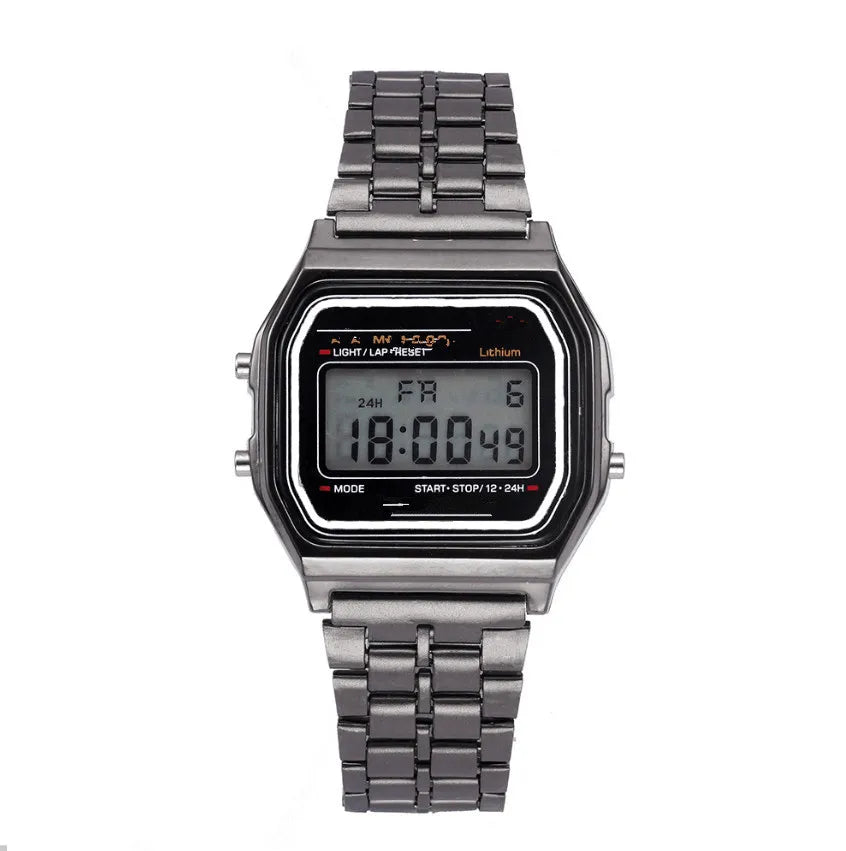 Steel strip LED electronic watch ultra-thin gold and silver cold light watch F91W steel strip original Su Feng fashion multifunc Qme black